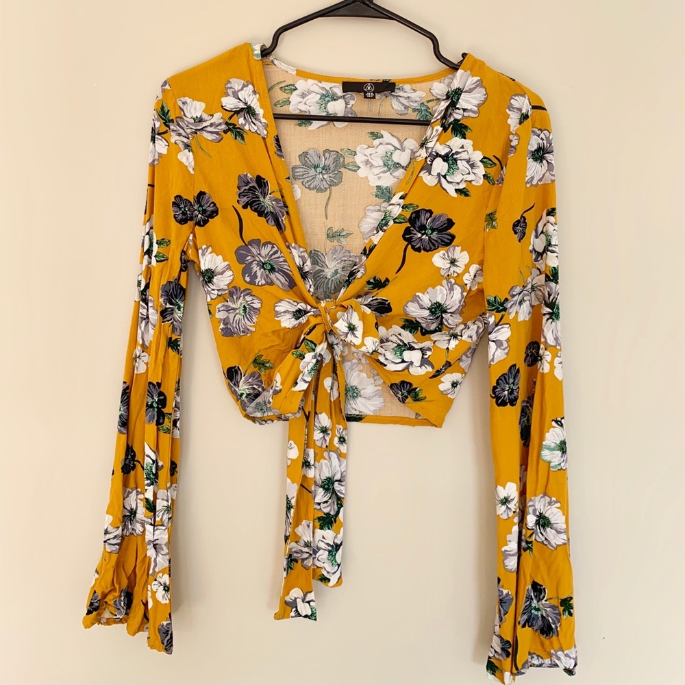 Yellow floral tie top